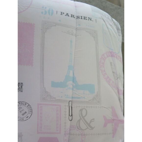 Chloe & Bella TWIN 3 Piece Comforter Set Paris Eiffel Tower Bicycle Pink Blue - Picture 11 of 12
